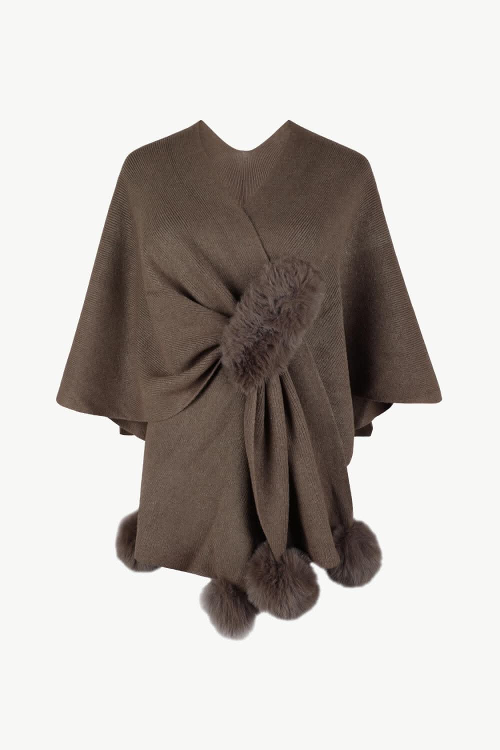 Chic poncho with pom-pom trim - Love Salve